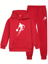 Load image into Gallery viewer, 2pcs Boy's Basketball Player Print Hooded Outfit, Hoodie & Pants Set, Boys Clothes For Daily & Outdoor Wear, As Gift