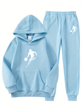 Load image into Gallery viewer, 2pcs Boy&#39;s Basketball Player Print Hooded Outfit, Hoodie &amp; Pants Set, Boys Clothes For Daily &amp; Outdoor Wear, As Gift