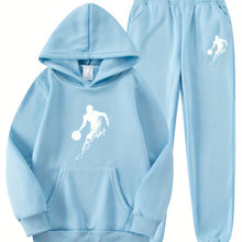 Load image into Gallery viewer, 2pcs Boy&#39;s Basketball Player Print Hooded Outfit, Hoodie &amp; Pants Set, Boys Clothes For Daily &amp; Outdoor Wear, As Gift
