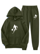 Load image into Gallery viewer, 2pcs Boy&#39;s Basketball Player Print Hooded Outfit, Hoodie &amp; Pants Set, Boys Clothes For Daily &amp; Outdoor Wear, As Gift
