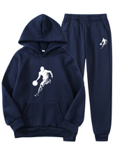 Load image into Gallery viewer, 2pcs Boy&#39;s Basketball Player Print Hooded Outfit, Hoodie &amp; Pants Set, Boys Clothes For Daily &amp; Outdoor Wear, As Gift