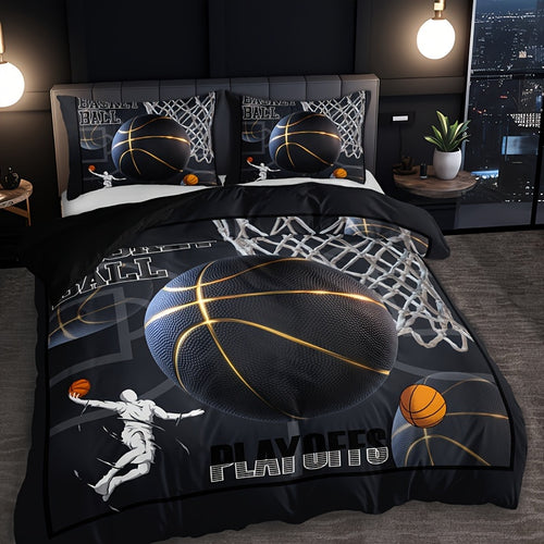 3pcs Sports Basketball Duvet Cover Set (1 Duvet Cover + 2 Pillowcase Without Pillow Insert)