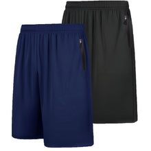 Load image into Gallery viewer, Quick Dry 2pcs Men&#39;s Athletic Shorts - Elastic Waistband with Zip Pockets - Basketball Football Activewear