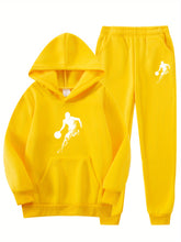 Load image into Gallery viewer, 2pcs Boy&#39;s Basketball Player Print Hooded Outfit, Hoodie &amp; Pants Set, Boys Clothes For Daily &amp; Outdoor Wear, As Gift