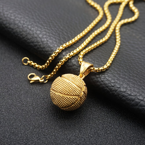1pc Punk Hip-hop Rock Sports Style Solid Basketball Necklace Tide Men's Titanium Steel Pendant Couple Pendant